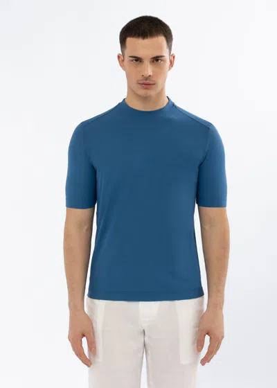 Malo Maglia Girocollo In Cotone E Lino In Blue