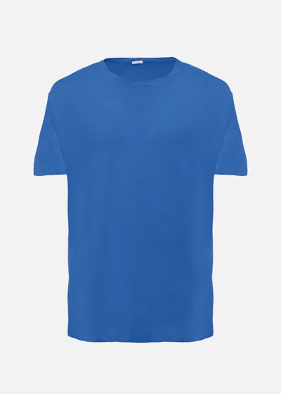 Malo Maglia Girocollo In Jersey Di Lino In Blue