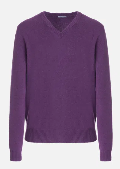 Malo Maglia Scollo V In Cashmere In Purple