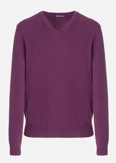 Malo Maglia Scollo V In Cashmere In Purple