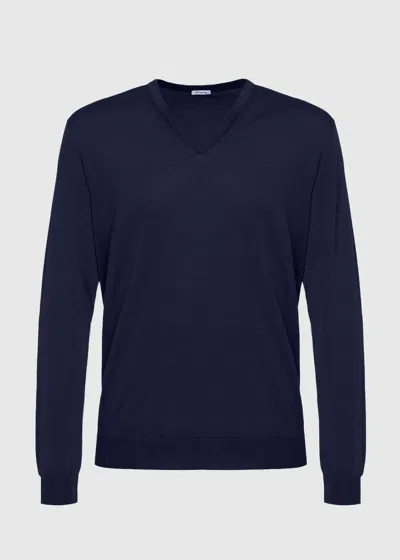 Malo Maglia Scollo V In Cashmere E Seta In Blue