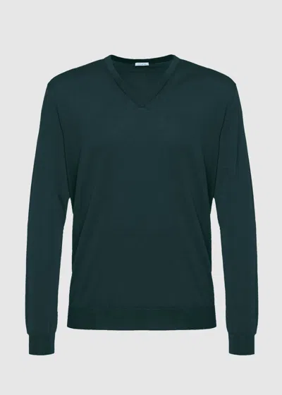 Malo Maglia Scollo V In Cashmere E Seta In Green
