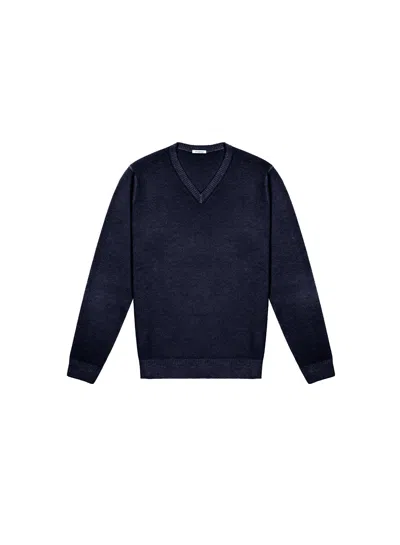 Malo Maglia Scollo V In Misto Cashmere In Blue