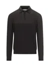 Malo Black Virgin Wool Long Sleeve Polo Shirt In Black