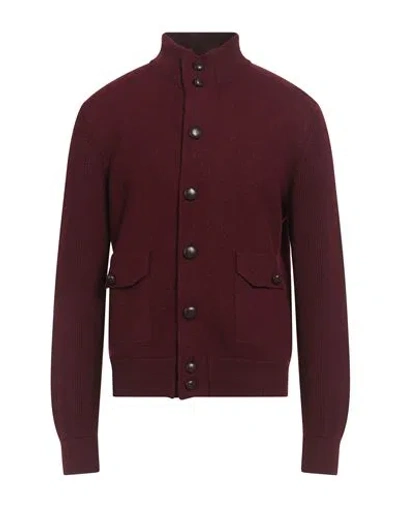 Malo Man Cardigan Burgundy Size 46 Virgin Wool