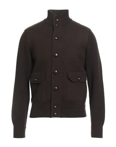 Malo Man Cardigan Dark Brown Size 46 Virgin Wool