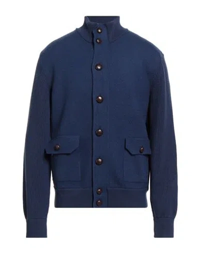 Malo Man Cardigan Navy Size 46 Virgin Wool In Blue