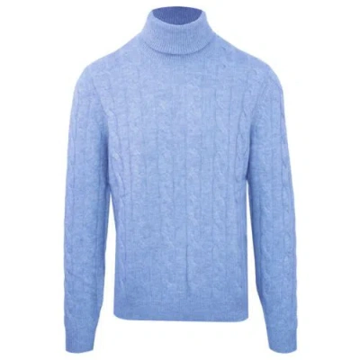 Pre-owned Malo Men Sweater Light Blue Wool Cashmere Turtleneck Long Sleeve Jumper Pullover