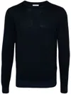 Malo Wool Crewneck Sweater With Ribbed Cuffs In Navy Blue