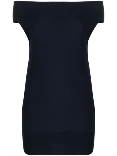 Malo Off-shoulder Cotton Dress In Blue