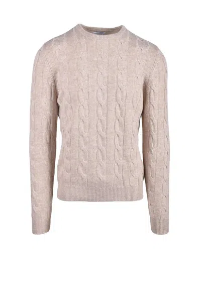 Malo Optimum Classic Cable Knit Pullover Sweater In Soft Beige In Pink