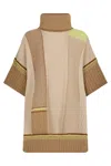 Malo Oversized Sweater With Short Sleeves In Shades Of Beige And Brown. Comfortable And Sophisticated Des In Multi