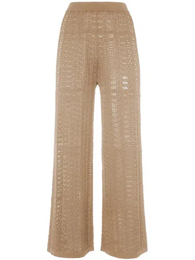 Malo High Waist Crochet Sheer Wide Leg Trousers In Brown