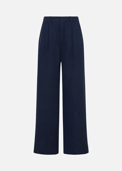 Malo Straight Trousers In Cotton, Linen And Tencel In Blue