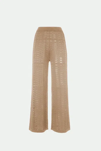 Malo High Waist Crochet Sheer Wide Leg Trousers In Brown