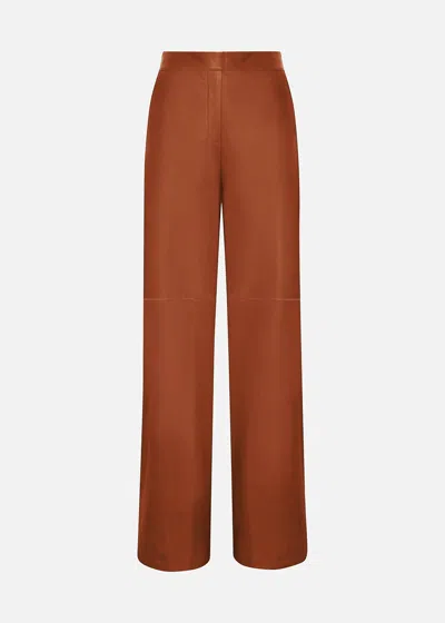 Malo Pantalone Palazzo In Pelle In Brown