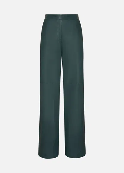 Malo Pantalone Palazzo In Pelle In Green