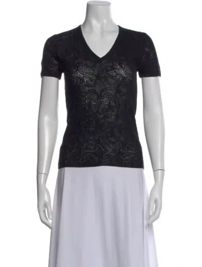 Pre-owned Malo Patterned V-neck Top W/ Tags In Black