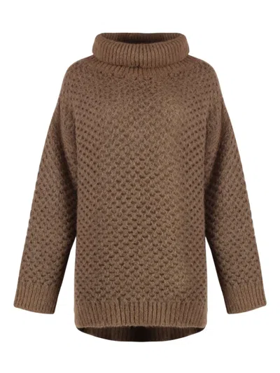 Malo Perforated-knit Jumper In Brown