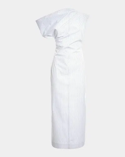 Malo Pinstriped Cotton Off-the-shoulder Midi-dress In Candido/fo