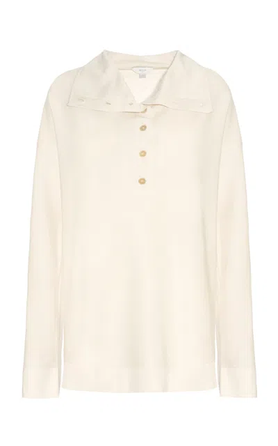 Malo Piqué Virgin Wool-silk Wide-necked Jumper In Ivory