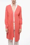 Malo Piquet Cotton Long Cardigan With Cuffs In Pink