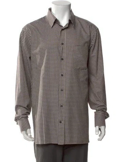 Pre-owned Malo Plaid Print Long Sleeve Dress Shirt W/ Tags In Black/neutrals