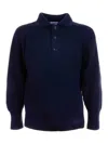 Malo Long Sleeve Ribbed Polo Sweater In Blue