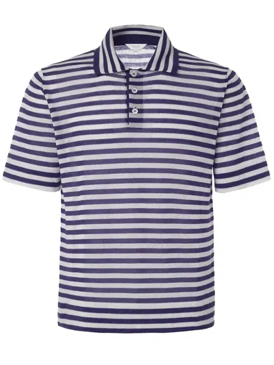 Malo Polo Shirt Ribbed Collar Short Sleeves Stripes In Blue