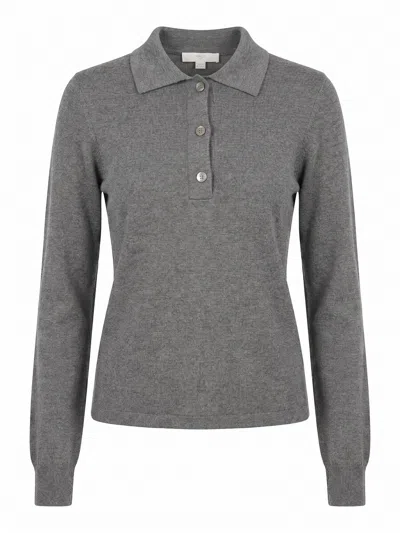 Malo Ribbed Long-sleeve Knitted Polo Top In Gray