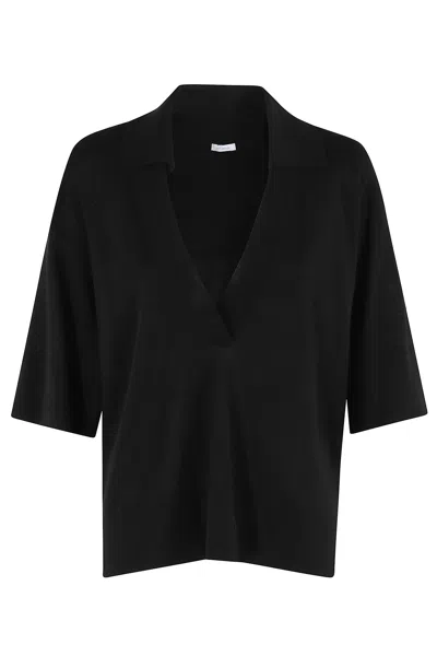 Malo Boxy Black Polo With Dropped Shoulders In Nero