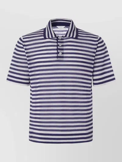 Malo Polo Shirt Ribbed Collar Short Sleeves Stripes In Blue