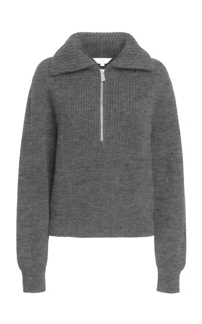 Malo Quarter Zip Ribbed Cashmere Sweater In Dark Grey