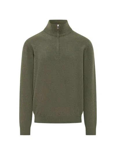 Malo Quarter-zip Cashmere Sweater In Green