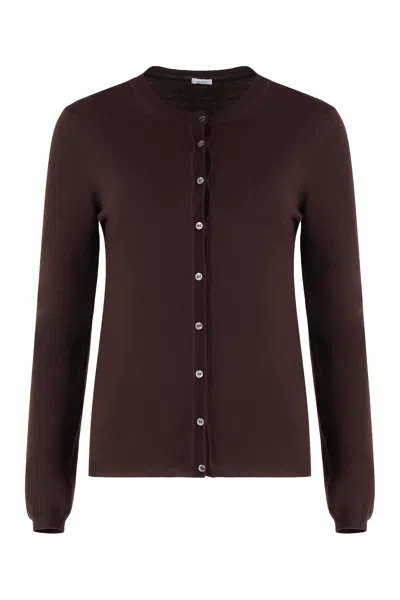 Malo Rebecca Virgin Wool Cardigan In Brown