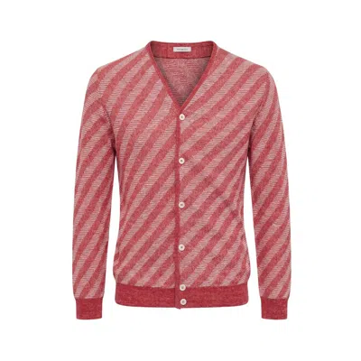 Malo Red Linen Men Cardigan In Multi