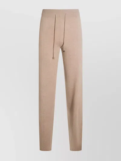 Malo Relaxed Fit Trousers Elastic Waistband In Brown