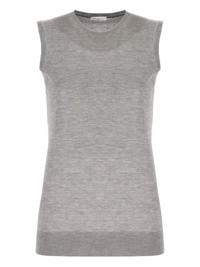 Malo Rhinestone-embellished Knitted Top In Gray