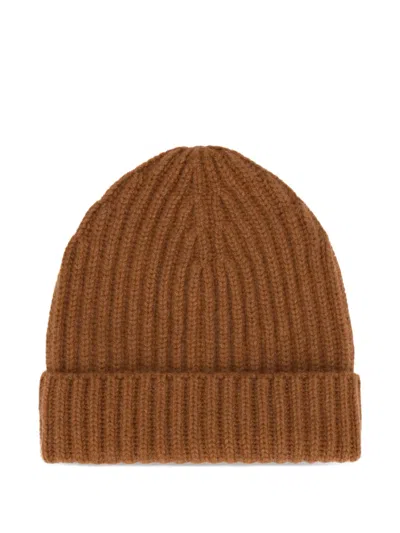 Malo Ribbed Beanie Hat In Brown