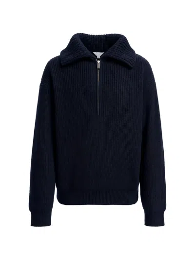 Malo Ribbed Half-zip Sweater In Blue