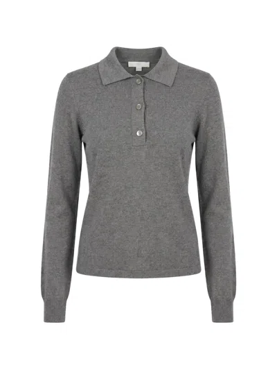 Malo Ribbed Long-sleeve Knitted Polo Top In Gray
