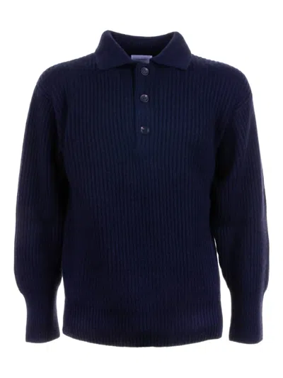 Malo Ribbed Polo Sweater In Blue
