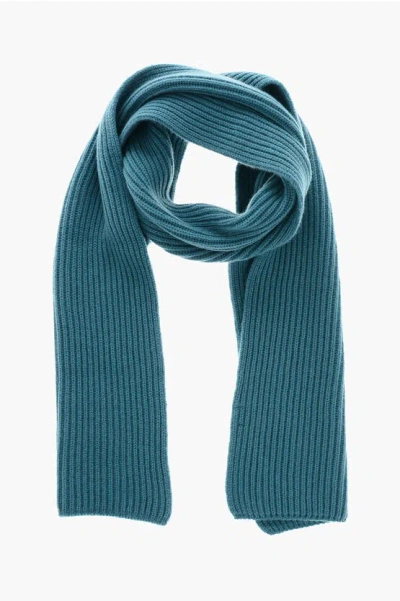 Malo Ribbed Pure Cashmere Scarf In Blue