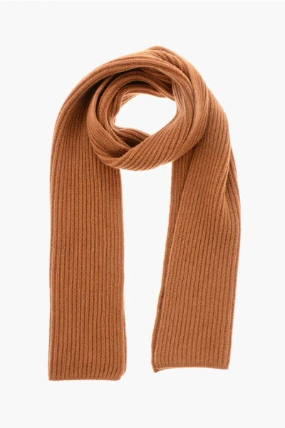 Malo Ribbed Pure Cashmere Scarf In Brown