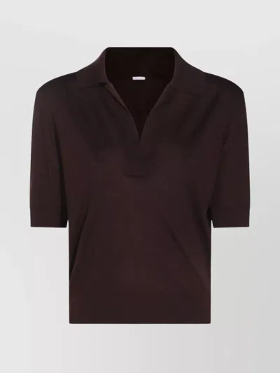 Malo Ribbed Short Sleeve Polo Top In Brown