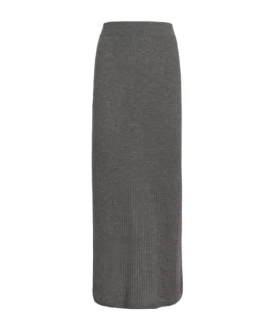 Malo Ribbed Skirt In Cashmere Silk In Rock Gray