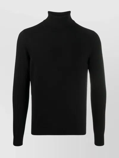 Malo Ribbed Turtleneck Knit Sweater With High Collar In Black