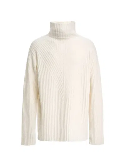 Malo Ribbed Knit Sweater With High Turtleneck And Chevron Pattern In Neutral