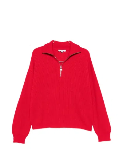 Malo Ribbed-knit Half-zip Sweater In Red