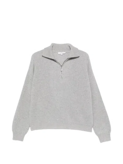 Malo Ribbed-knit Half-zip Sweater In Gray